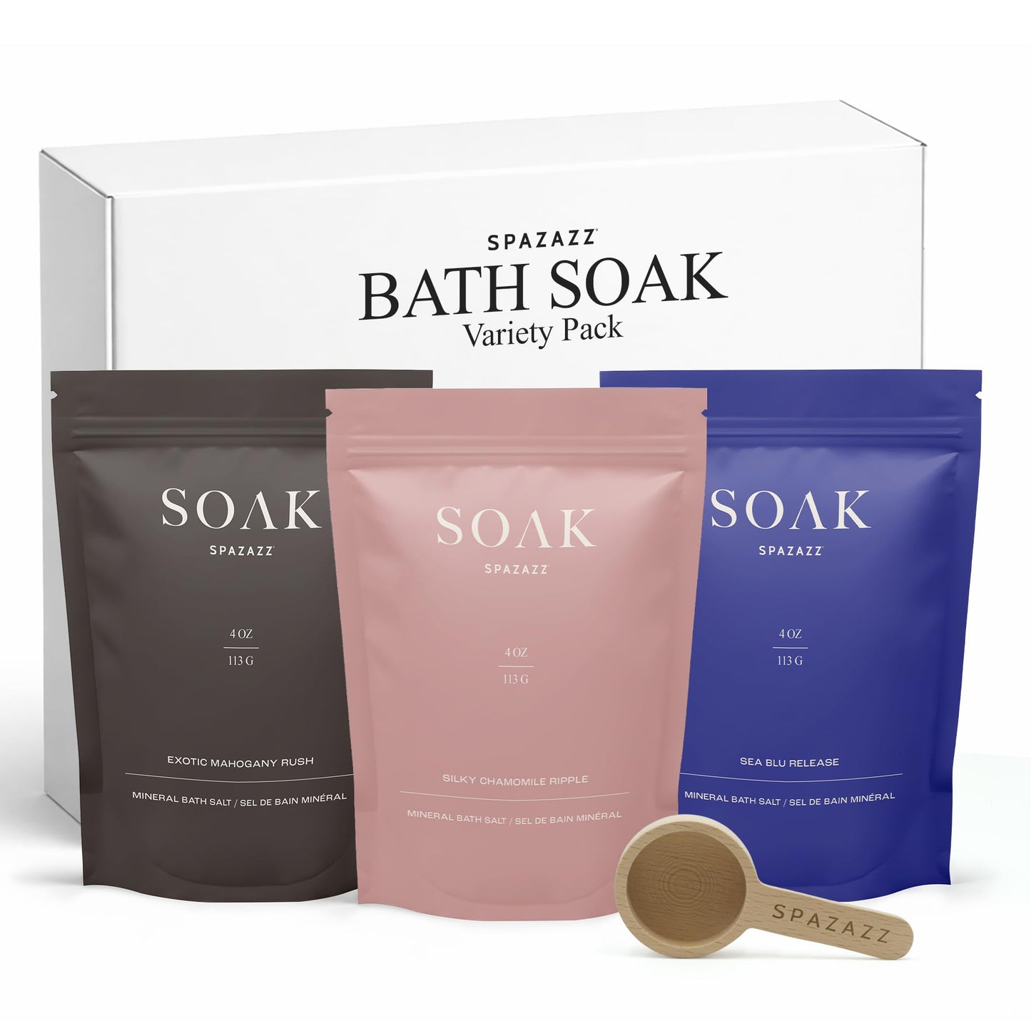 Spazazz Dead Sea Bath Salts with Magnesium & Arnica - Aromatherapy Mineral Bath Soak for Relaxation - 4oz Exotic Mahogany Rush, Silky Chamomile Ripple Beauty and Personal Care Spazazz