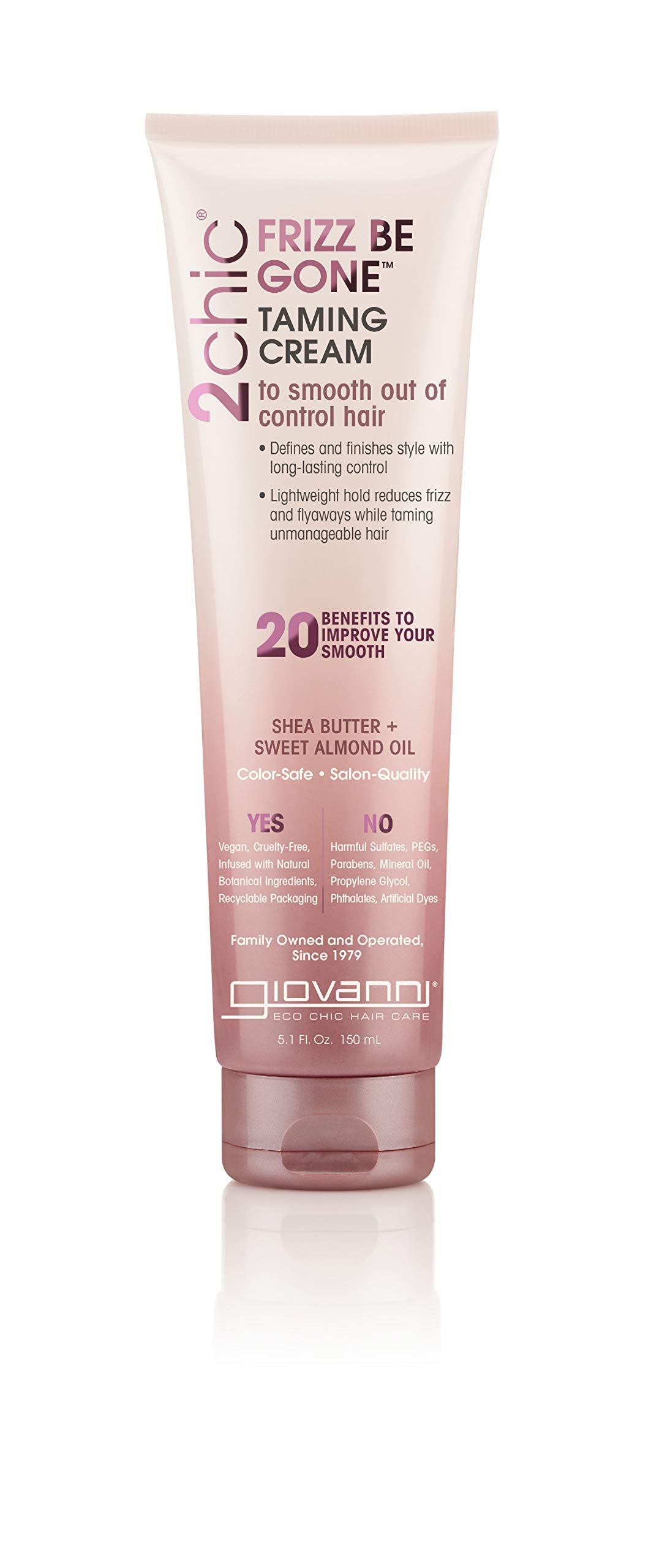 Giovanni 2chic Frizz Be Gone Taming Cream - Natural Hair Smoothing Formula with Shea Butter & Sweet Almond Oil, Macadamia, Color Safe, Vegan - 5.1 oz. Beauty & Personal Care GIOVANNI