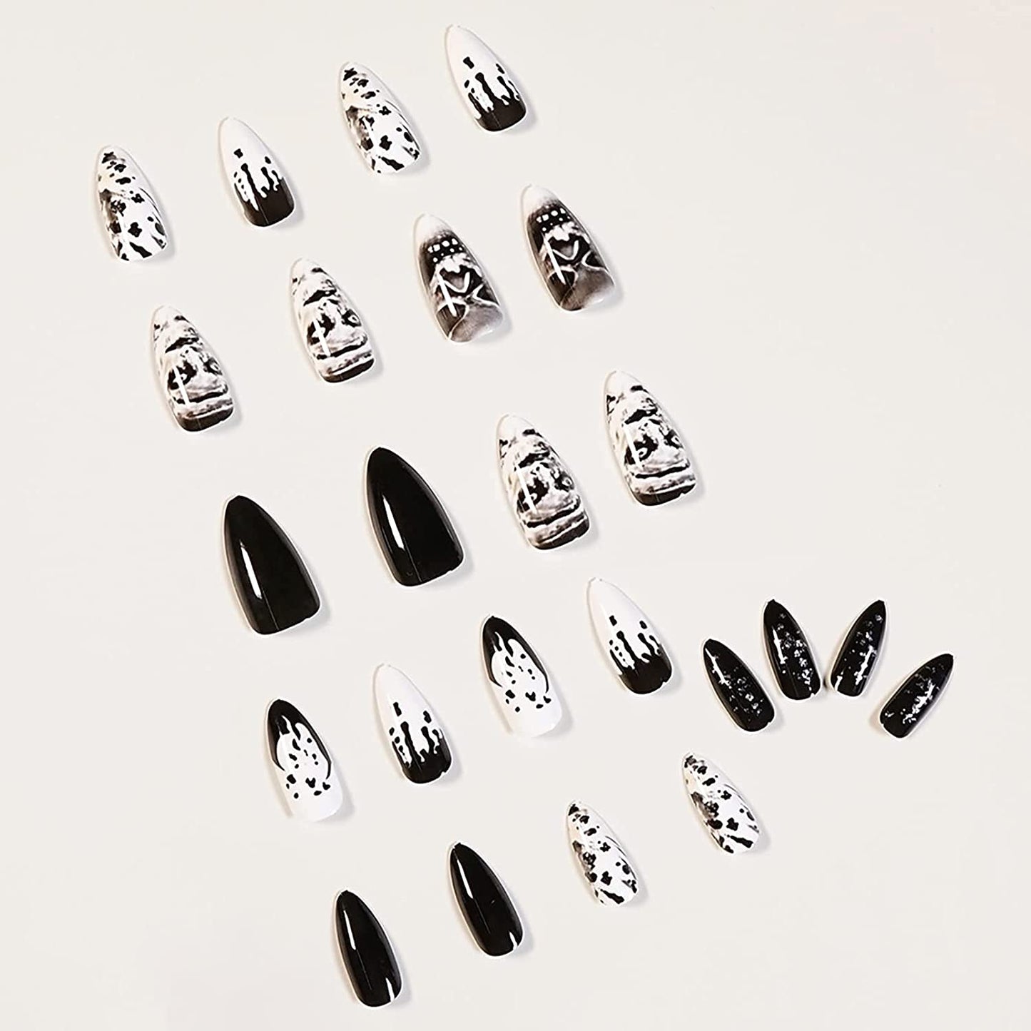 BABALAL 24Pcs Medium Stiletto Fake Nails Black Skull False Nails Punk Full Cover Artificial Halloween Press on Nails Almond Acrylic Nails for Women Beauty & Personal Care BABALAL