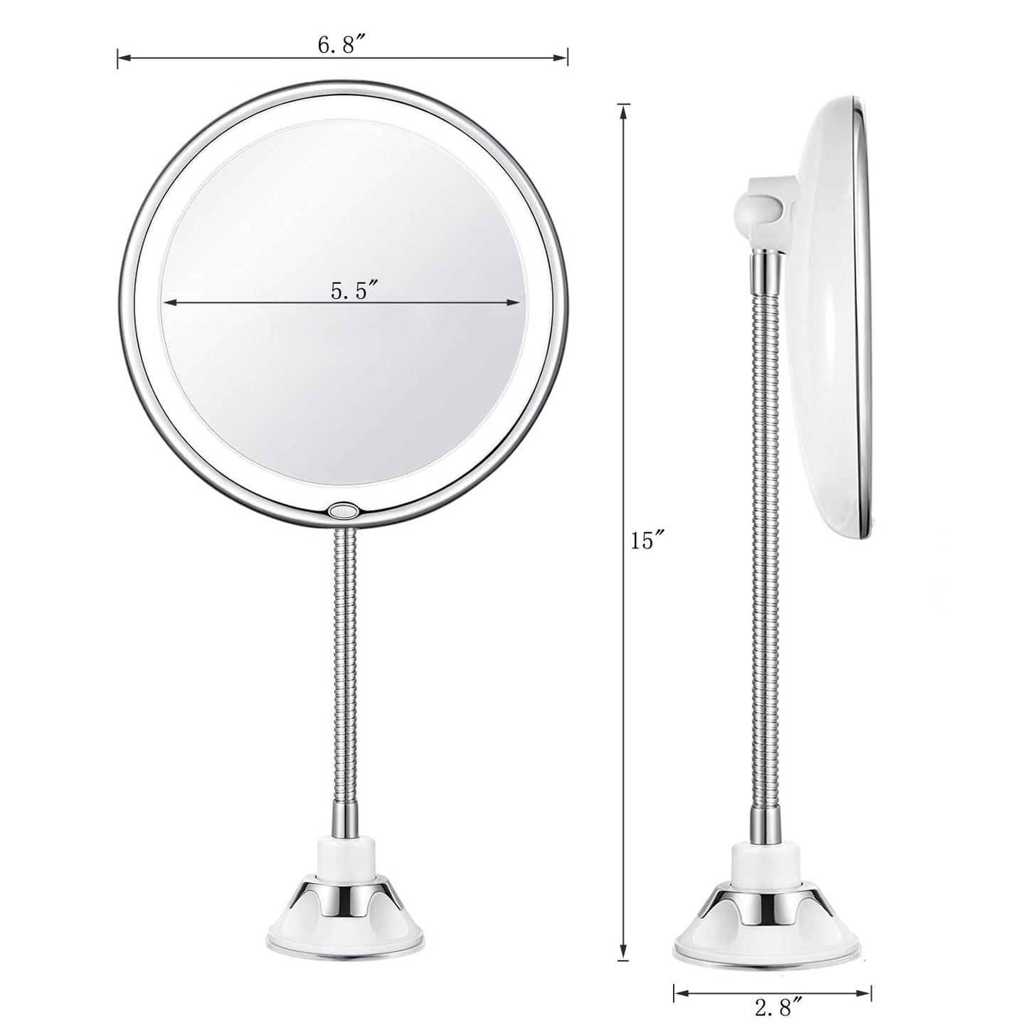 JiBen Flexible Gooseneck LED Lighted 10X Magnifying Makeup Mirror with Power Locking Suction Cup and 360 Degree Swivel, Portable Cordless Travel Beauty & Personal Care JiBen