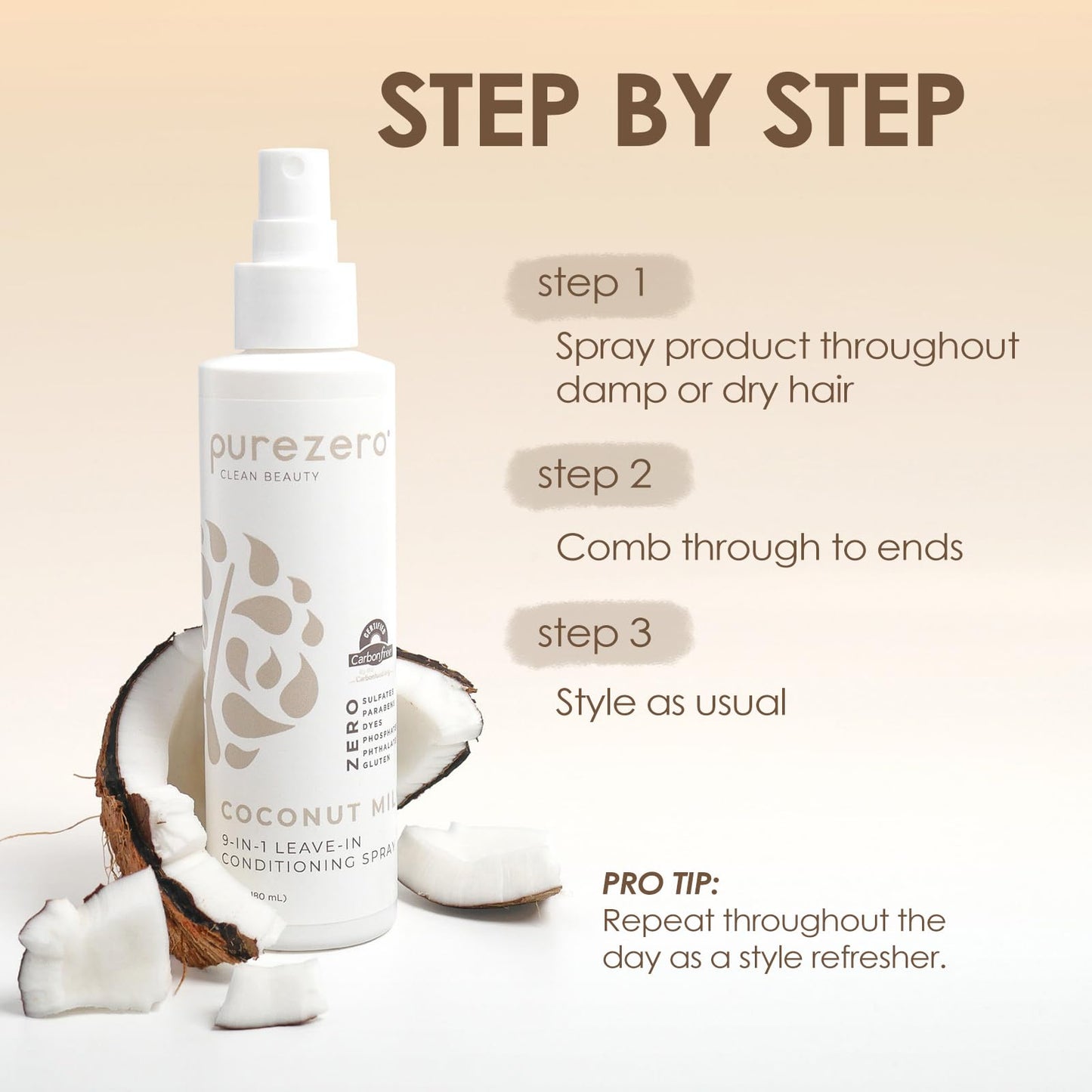 Purezero 9-in-1 Leave-In Conditioner Spray 6 oz - Multi-Action Hair Treatment for Moisture, Detangling, Frizz Control, Heat Protection, and Shine Beauty & Personal Care Purezero