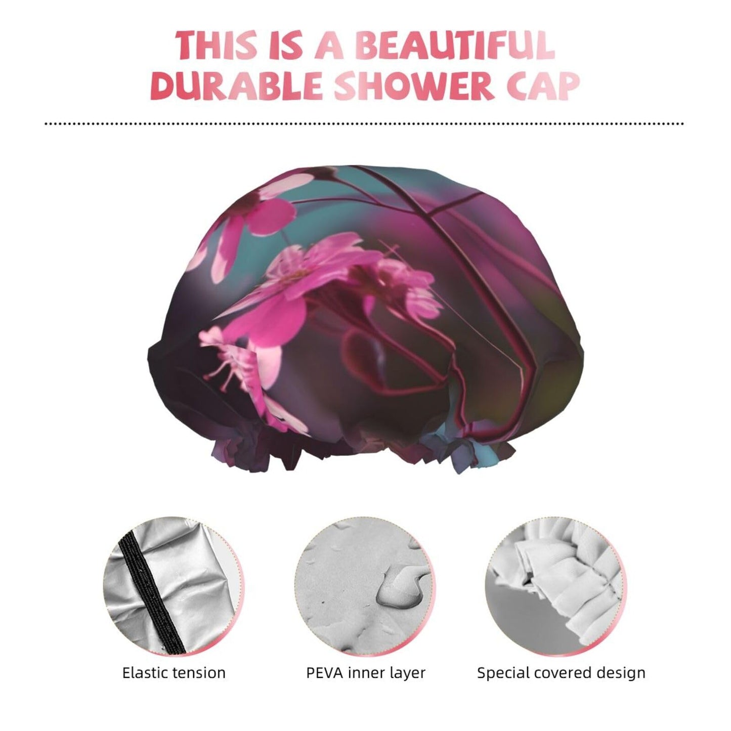 Small Flowers Shower Cap for Women Men Double Layer Waterproof Bath Cap Elastic Reusable Shower Hat Bath Hair Wrap Hat Washable Shower Bonnet for Long Beauty and Personal Care QSMJKLD