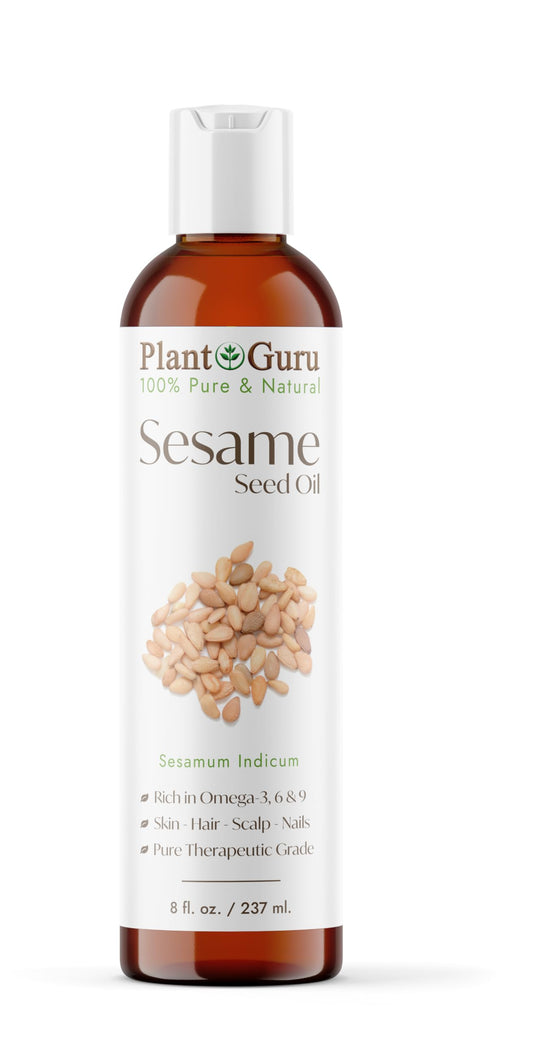 Sesame Seed Oil 8 fl. oz. - Cold Pressed, 100% Pure & Natural Carrier for Skin, Face, Body, Hair, and Cooking. Great for DIY Creams, Lotions, and Lip Beauty & Personal Care Plant Guru