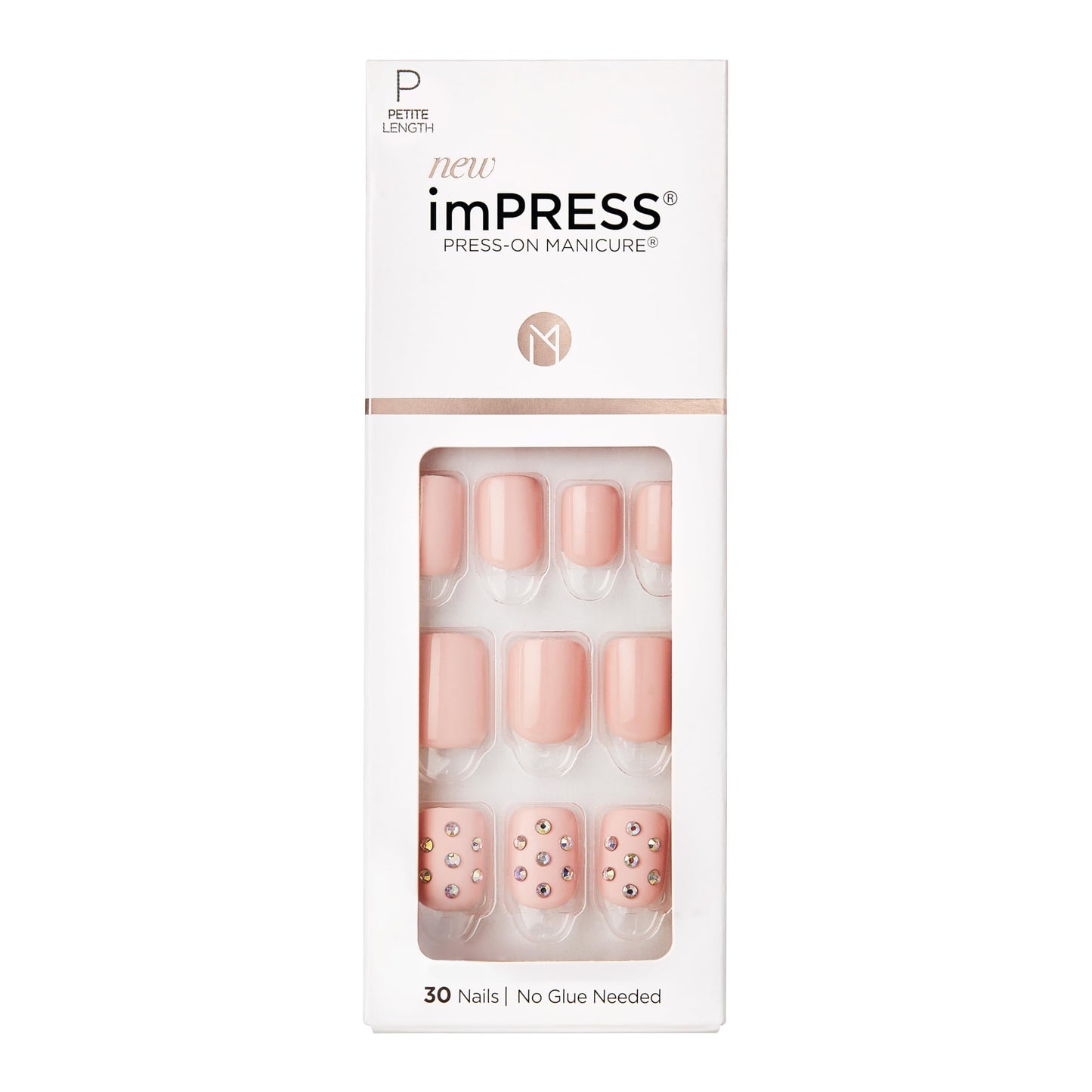 KISS imPRESS No Glue Mani Press On Nails, Design, 'Petite Secrets', Pink, Petite Size, Squoval Shape, Includes 30 Nails, Prep Pad, Instructions Sheet Beauty & Personal Care imPRESS