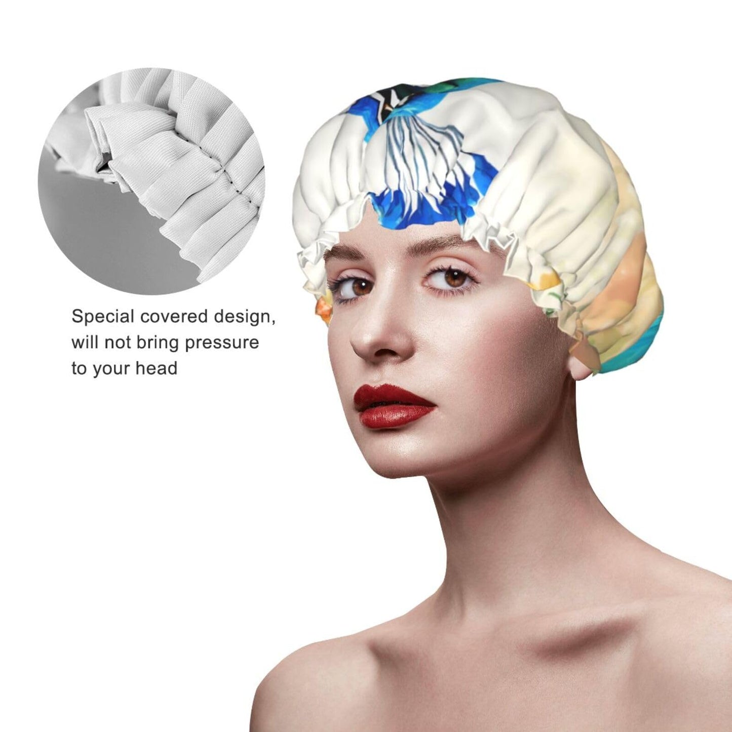 Cartoon Blue Peacock Shower Cap For Women Reusable Double Layers Bathing Bath Cap Hair Caps Waterproof Elastic Band Ladies Spa Salon Shower Hat Hair Beauty and Personal Care GDSHJKLW