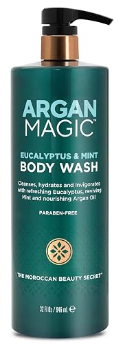 Argan Magic Eucalyptus & Mint Body Wash with Argan Oil - Cleanses, Hydrates & Invigorates with Refreshing Eucalyptus & Mint | Made in USA (32 Fl Oz) Beauty & Personal Care Argan Magic