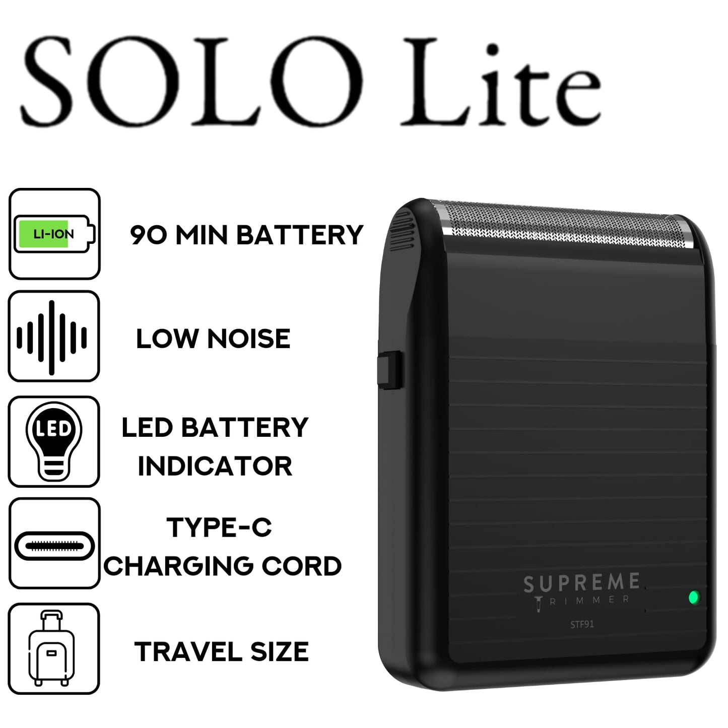 Supreme Trimmer Solo Lite Foil Shaver for Men - Rechargeable Electric Razor + 90 Min Runtime, Type-C USB Fast Charging - Lightweight Travel Shaver Beauty and Personal Care Supreme Trimmer