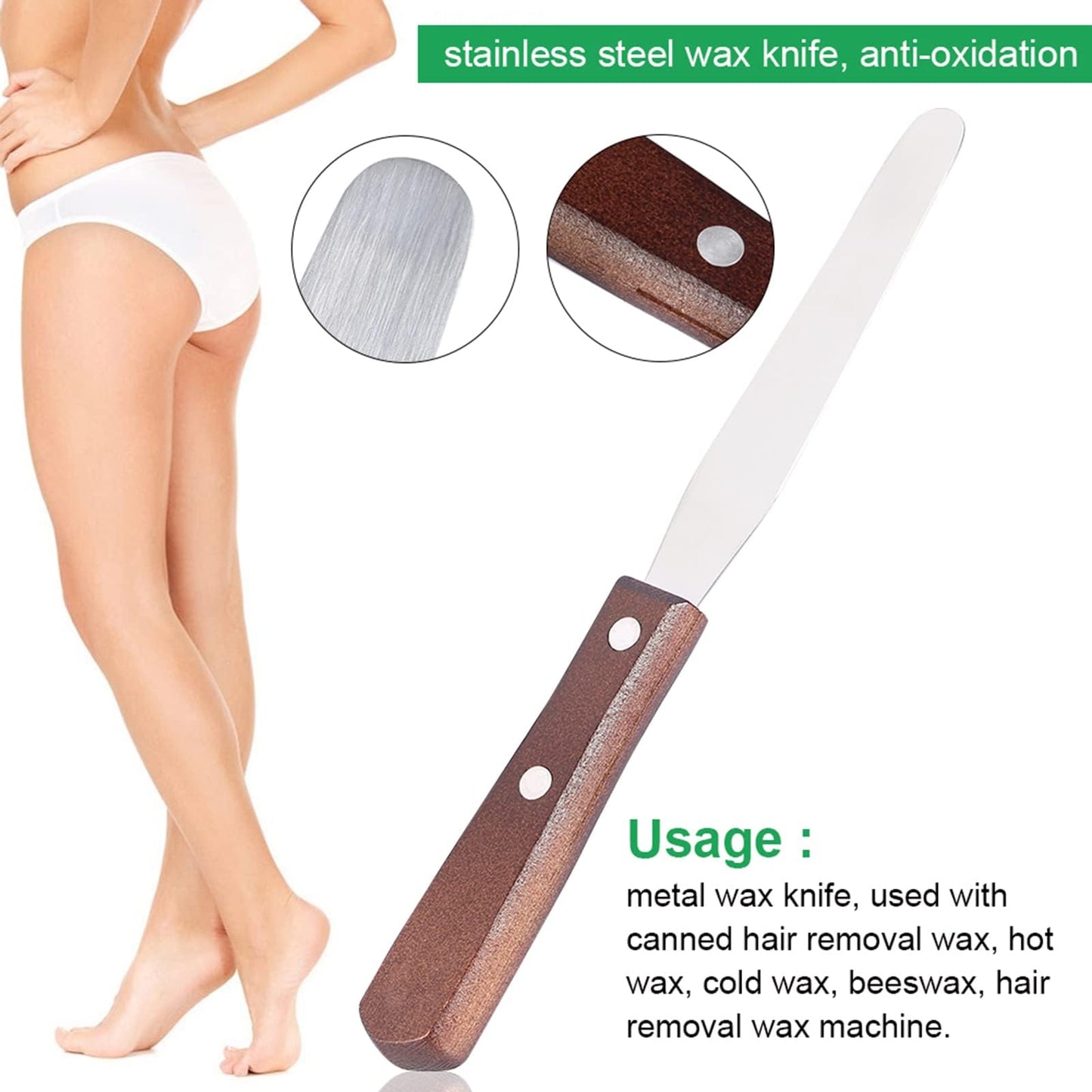 Stainless Steel Wax Spatula, Reusable Waxing Sticks Applicator with Wooden Handle Hair Removal Tool for Body Hair Removal, 7.3 * 0.8 * 0.5inch Beauty and Personal Care Agatige
