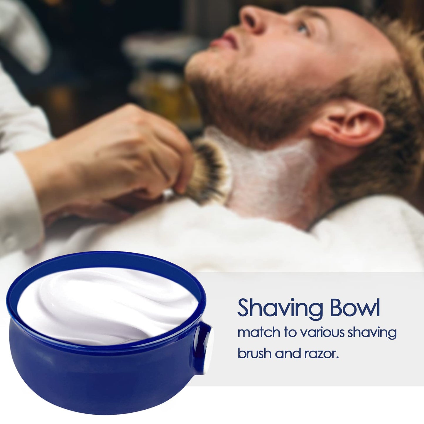 Linkidea Ceramic Shaving Soap Bowl with Non-Slip Handle, Wide Mouth, Large Capacity, Easier to Lather Ridges, Wet Razor Shave Cream Bowl for Men Beauty and Personal Care Linkidea