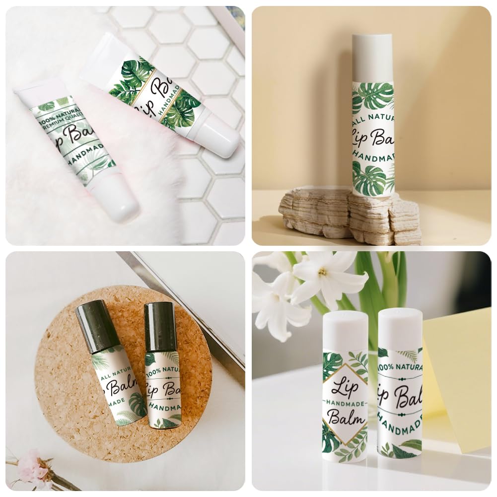 Peacoblue 160Pcs Lip Balm Labels Sticker for Tubes 2.1"x1.7" Tropical Plants With Monstera, 8 Styles Waterproof Chapstick Labels Glossy for Homemade Beauty and Personal Care peacoblue