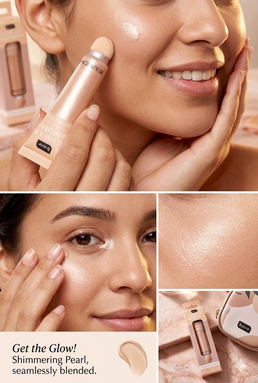 B.pure Glow Up Highlighter, Shimmering Pearl, 0.2 FL OZ, with Hyaluronic Acid