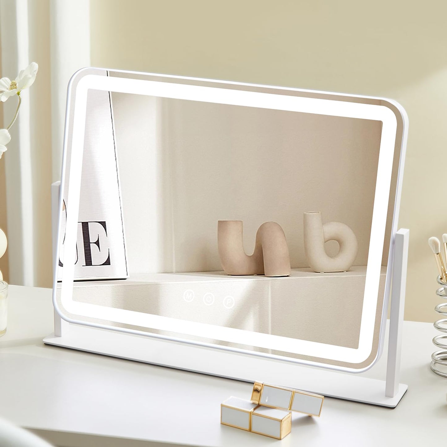 HIEEY Hollywood Makeup Mirror with 12 Dimmable Bulbs Lights, Three Color Lighting Modes, with 4in 20X Magnification Mirror, Smart Touch Control Beauty and Personal Care HIEEY