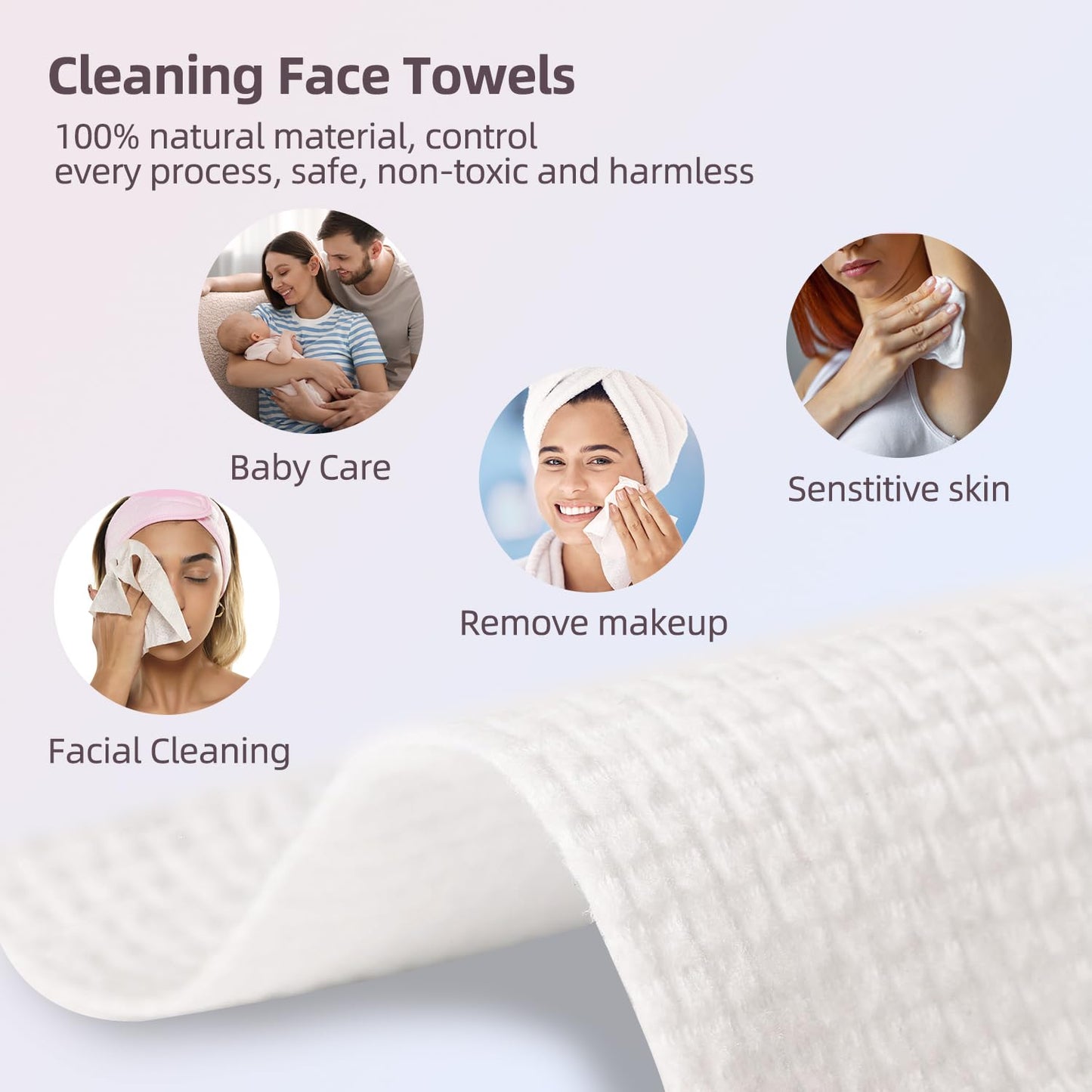 Disposable Face Towels,Viscose Biodegradable Large Dry Wipes,Super Soft & Thick Face Cleansing Towels,Daily Facial Tissues for Sensitive Skin, Makeup Beauty and Personal Care PUPUPE