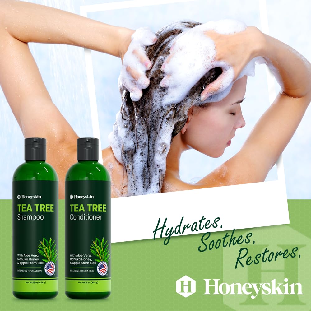 Tea Tree & Honey Shampoo & Conditioner Set - Dandruff Treatment With Organic Tea Tree Oil - Itchy Scalp Treatment for Women & Men - Sulfate Beauty & Personal Care Honeyskin