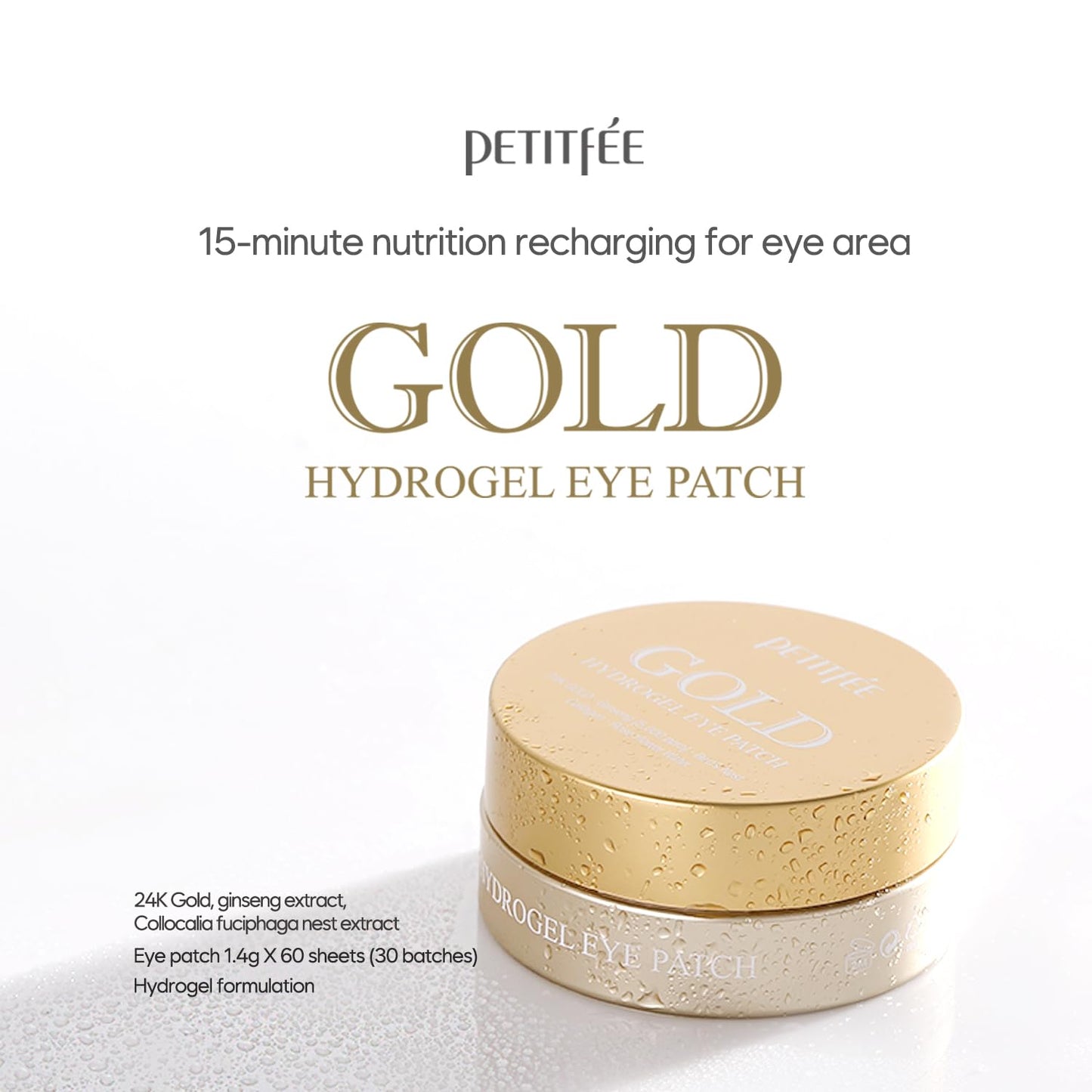 Petitfee Gold Hydrogel Eye Patch 60ea (30pairs) - 24k Gold Eye Mask for Moisturizing, Glowy Skin, Hydrating, Skin Elasticity, Youthful Complexion Beauty & Personal Care South of France
