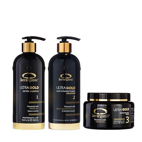 ULTRA GOLD - PROFESSIONAL BRAZILIAN KERATIN TREATMENT BUNDLE (Detox Shampoo 500ml + Keratin Treatment 500ml + Mask 500ml) Beauty & Personal Care KERARGANIC