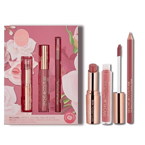 Rachel Couture Complete Lip Kit | Includes Lipstick, Lip Liner & Lip Gloss | Vegan & Cruelty Free | Infused with Rose Extract - Rose Beauty & Personal Care Rachel Couture