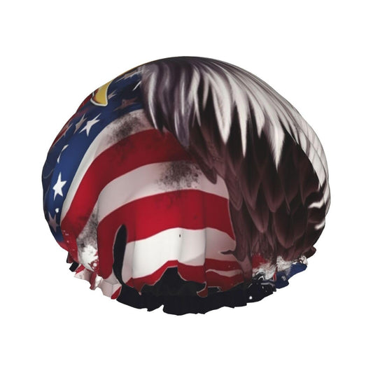 America Us Flag Bald Eagle Shower Cap For Women Reusable Double Layers Bathing Bath Cap Hair Caps Waterproof Elastic Band Ladies Spa Salon Shower Hat Beauty and Personal Care GDSHJKLW