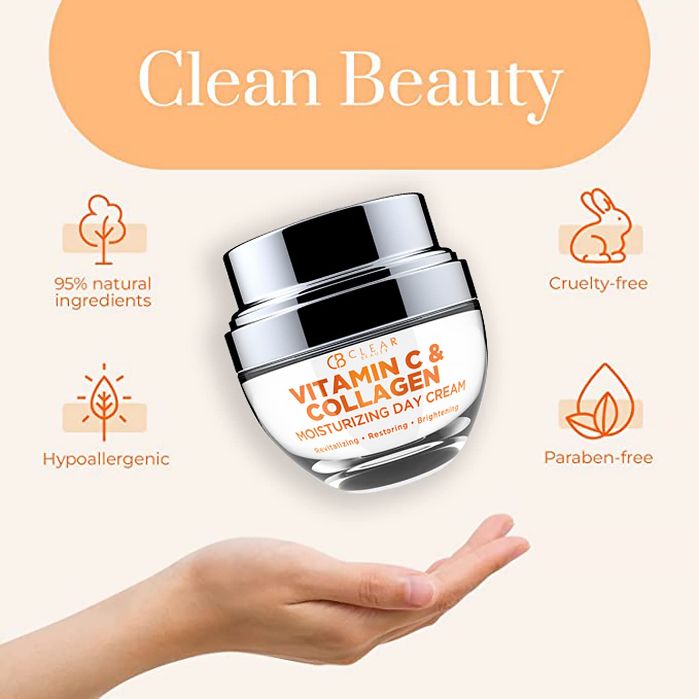 Clear Beauty Vitamin C & Collagen Face Moisturizer - Anti Aging Day Cream, Hydrates, Firms & Revives Dull, Tired Skin - Dermatologist Tested, Korean Beauty & Personal Care Clear Beauty