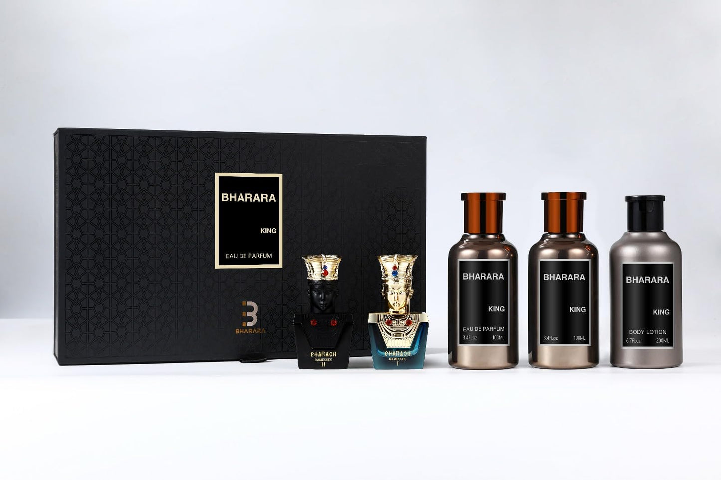 Bharara King 5-Piece Gift Set (EDP + Lotion + Pharaoh Minis) Beauty & Personal Care B Bharara