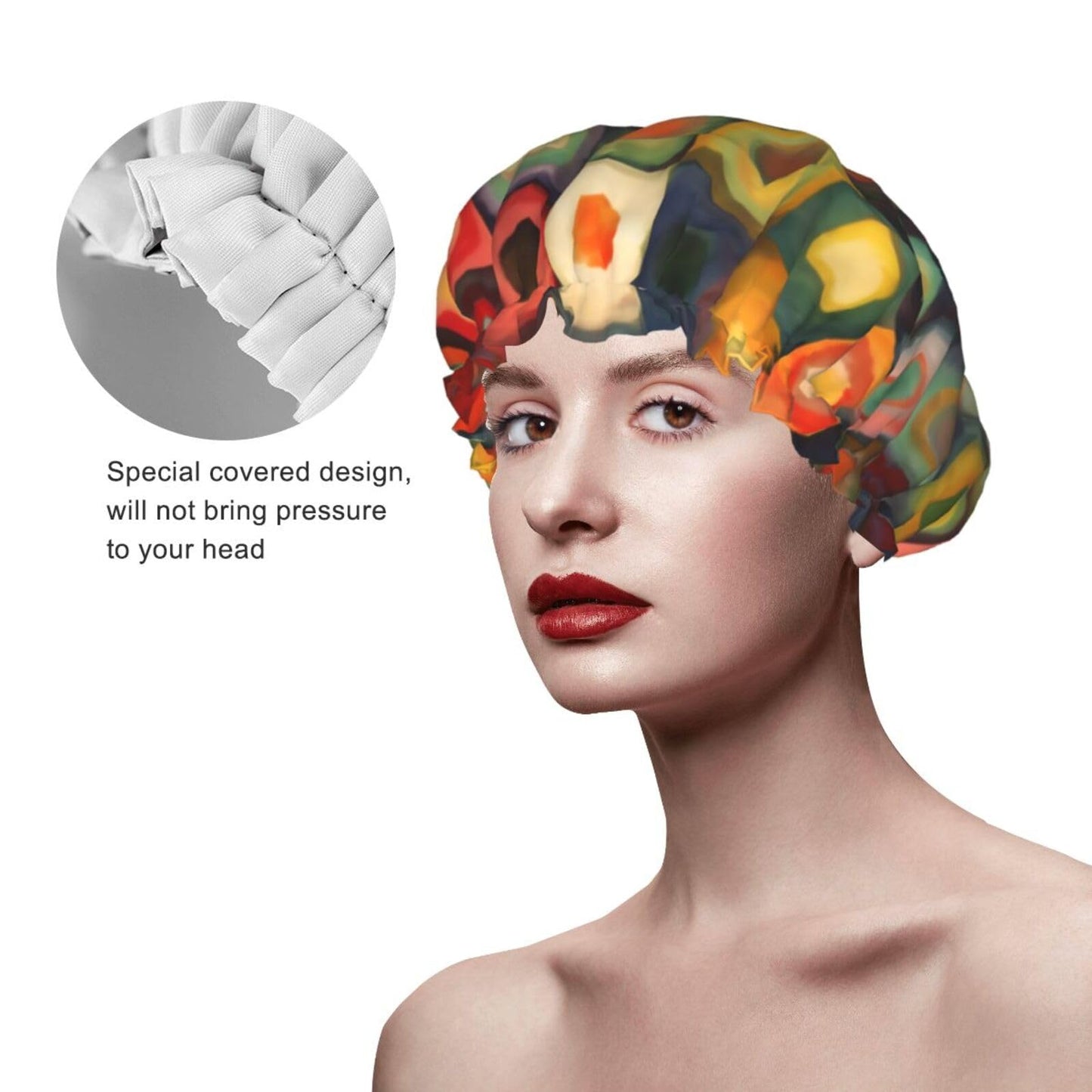 Abstract Art Squares Shower Cap for Women Men Large Reusable Shower Bonnet Double-Layer Waterproof Bath Caps Elastic Band Hair Hat for All Hairstyles Beauty and Personal Care BWLHJKE