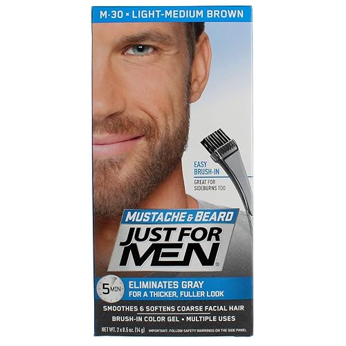Just For Men Easy Brush In Mustache & Beard Color, Light-Medium Brown M-30 (12 pack) (Bundle) Beauty & Personal Care Just for Men