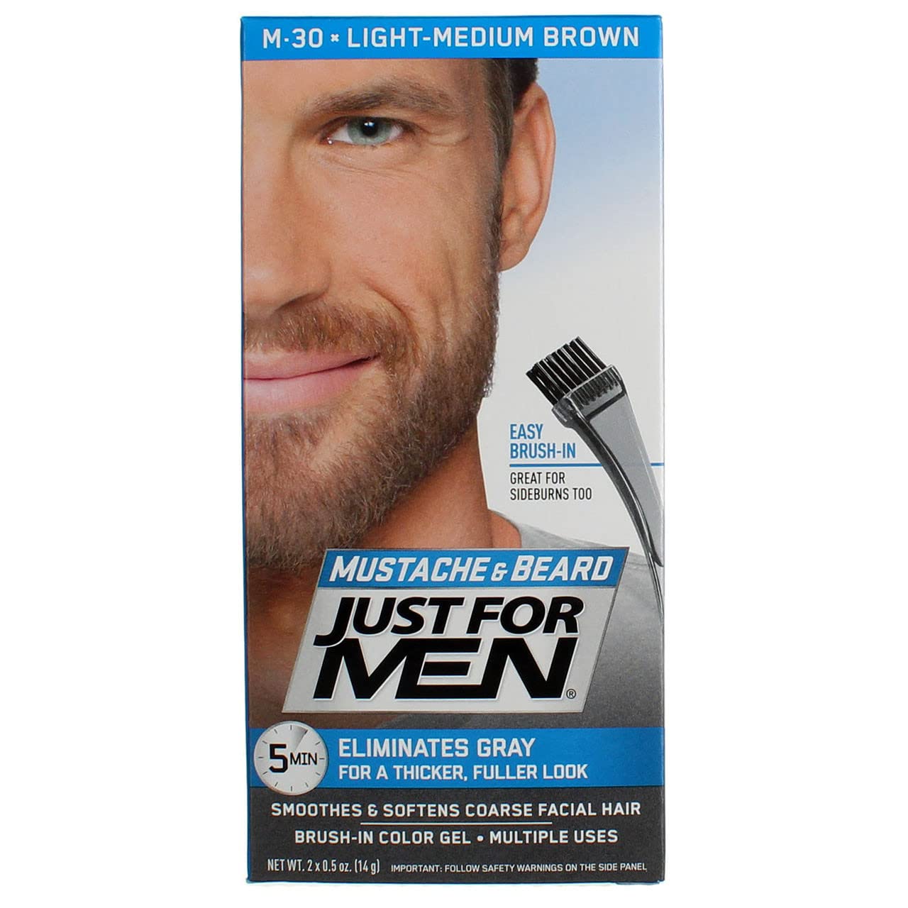 Just For Men Easy Brush In Mustache & Beard Color, Light-Medium Brown M-30 (12 pack) (Bundle) Beauty & Personal Care Just for Men