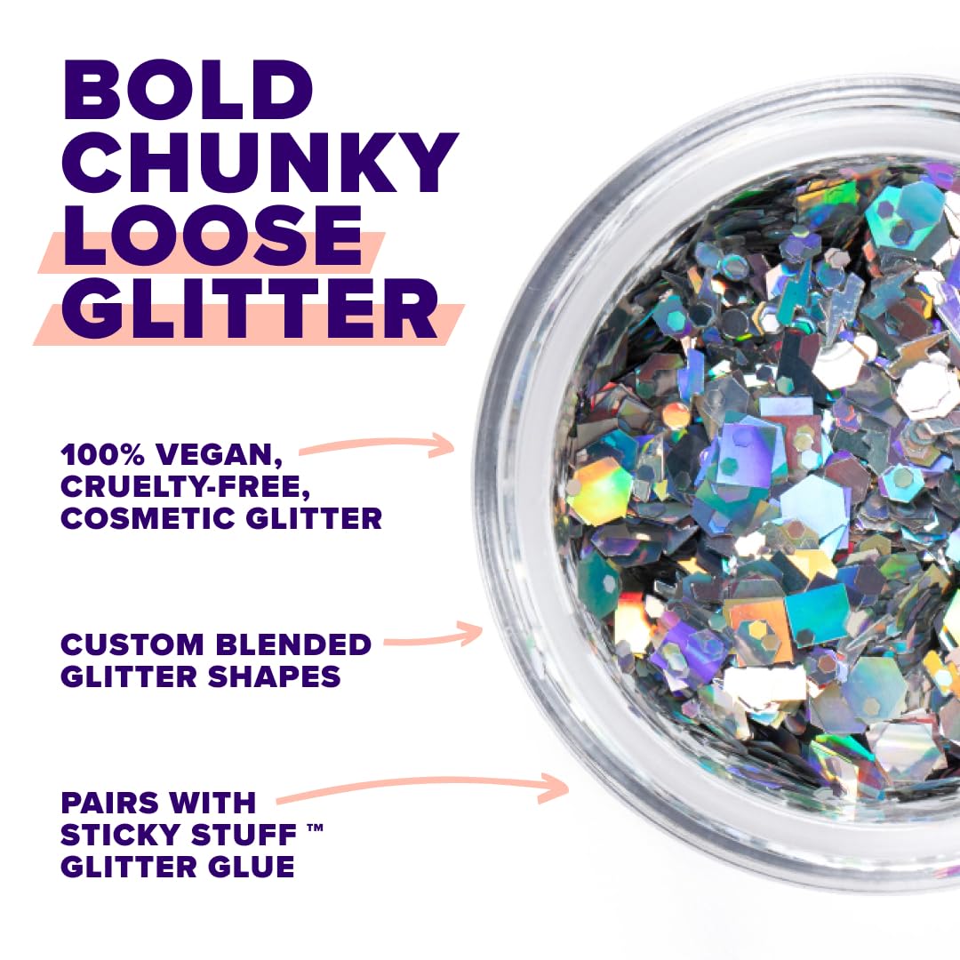 UNICORN SNOT Macro Face & Body Glitter | Cosmetic Grade Large-Particle Loose Glitter | Safe for Face, Easy Application & Removal - Silver (Lunar) Beauty & Personal Care UNICORN SNOT