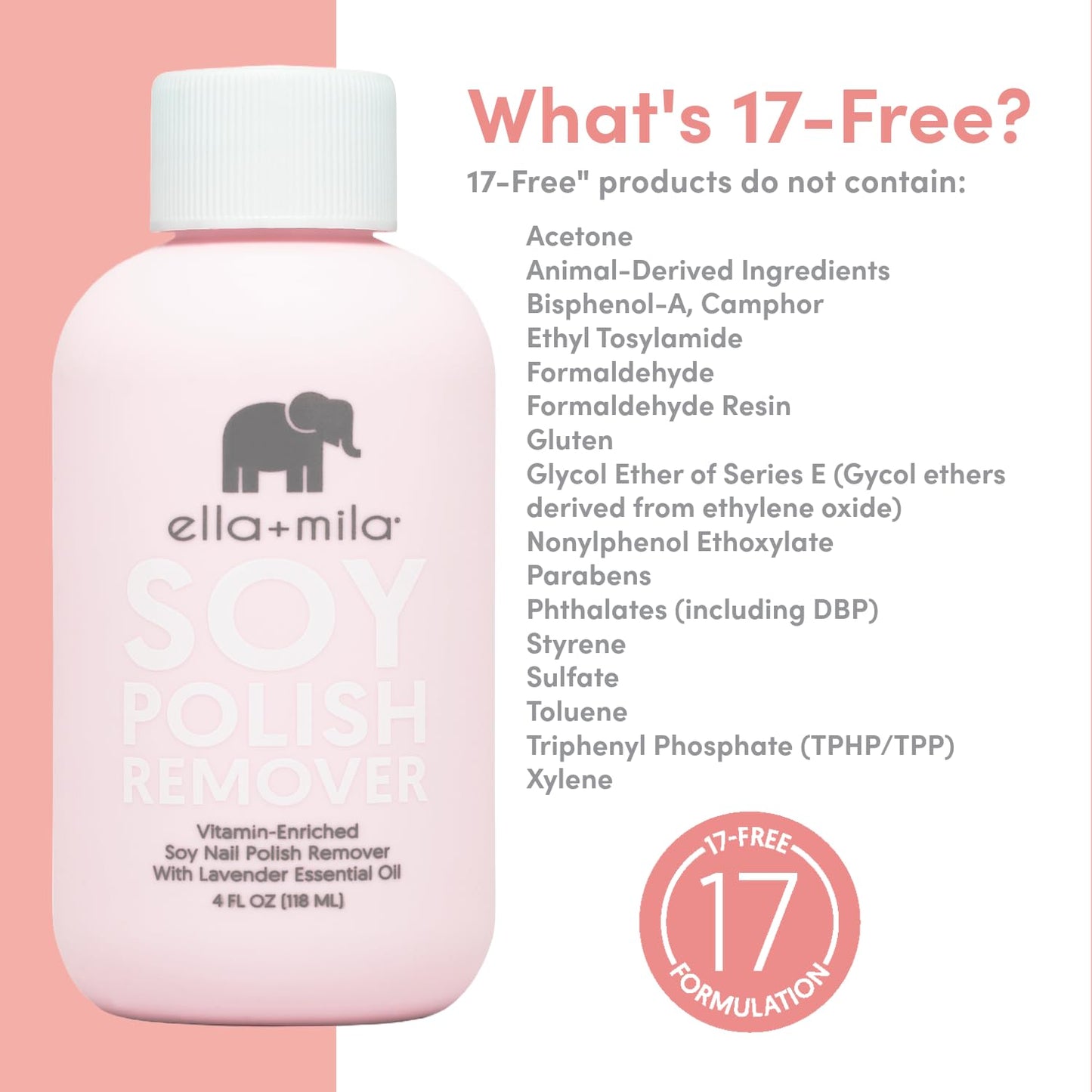 ella+mila Soy Nail Polish Remover Non-Acetone Nail Polish Remover - Non-Toxic Fingernail Polish Remover - For Natural Nail Polishes - Enriched Beauty and Personal Care ella+mila