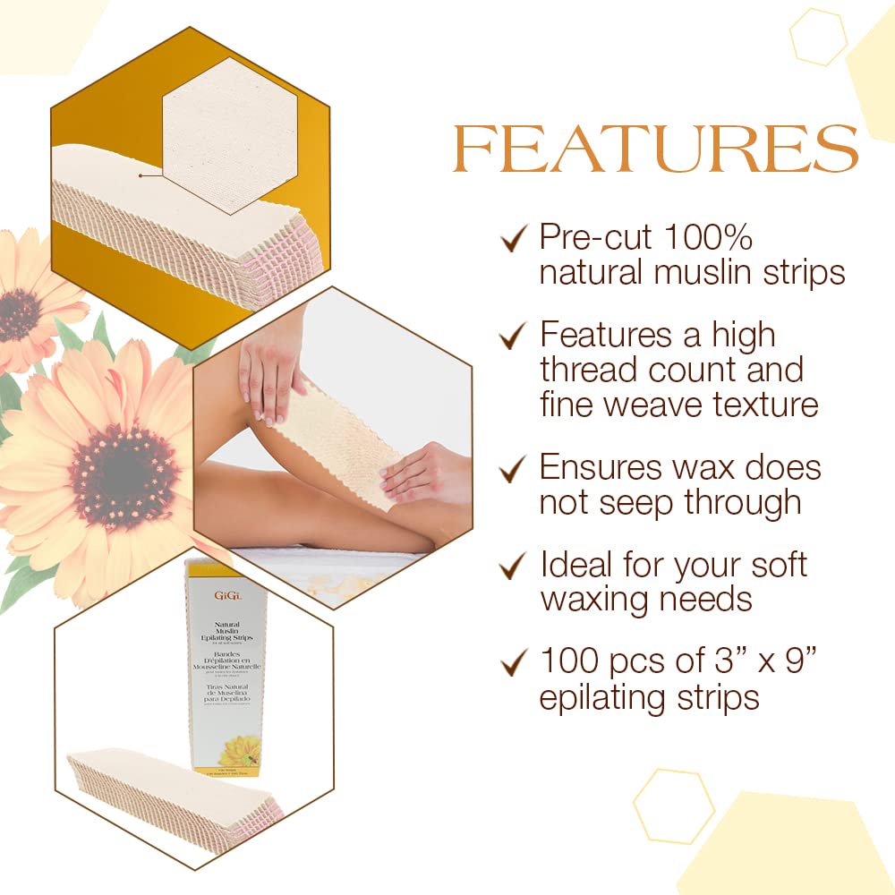 GiGi Natural Muslin Epilating Strips Large (3" x 9") 100 Strips Beauty & Personal Care GIGI