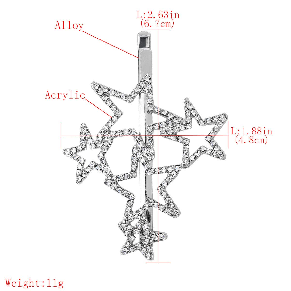 2Pcs Woman Silver Star Shape Shining Rhinestone Crystal Hairpin Hair Clip Metal Alloy Barrettes Hair Accessories for Party Wedding Beauty & Personal Care Teppylony