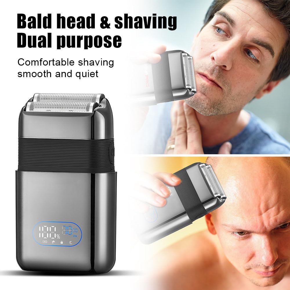 Electric Foil Shavers for Men: Portable Travel Razor with Big LED Display & 3 Floating Blades IPX7 Waterproof Wet Dry Face, Rechargeable,Powerful Beauty and Personal Care QDKVTNDJZ