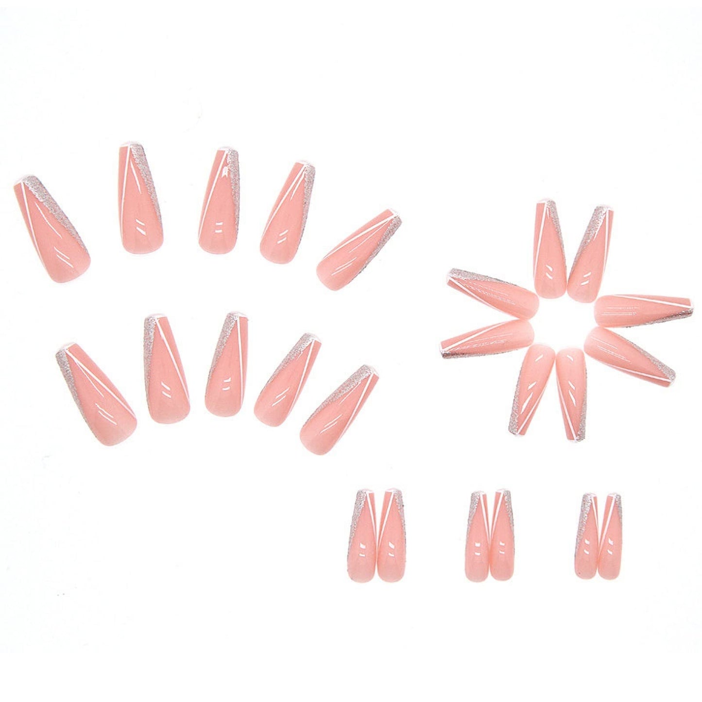 MISUD Press on Nails - Long Coffin Fake Nails with Pink, Acrylic Bling Glitter Design 24 pcs Beauty & Personal Care MISUD