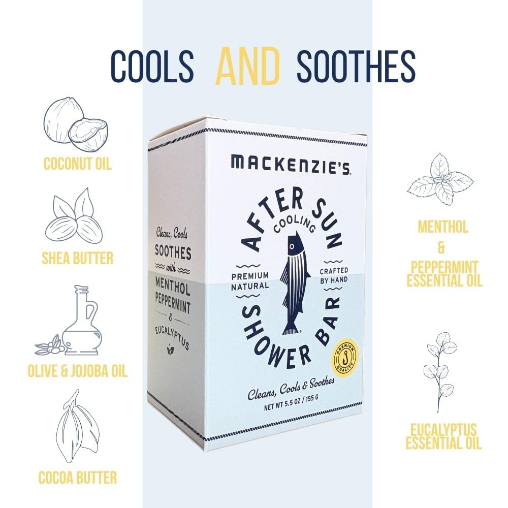 MACKENZIE'S After Sun Cooling Shower Bar - Gifts for Men - Gifts for Women - Gift for Fisherman - Natural Bar Soap - Cooling - Peppermint - Menthol Beauty & Personal Care MACKENZIE'S
