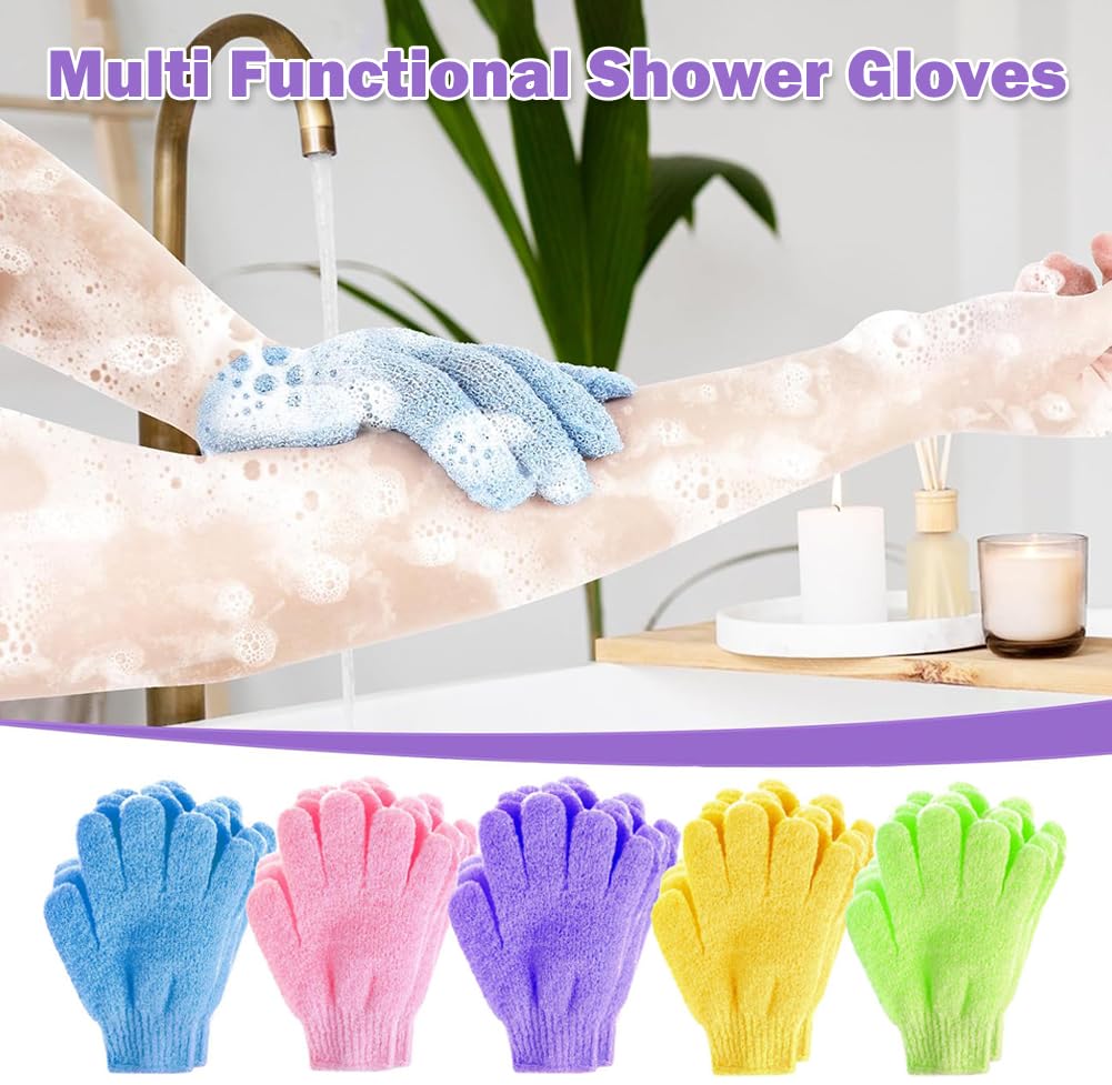AKOAK Bath Gloves for Adults & Kids, 1-Pair Double-Sided Exfoliating Gloves for Gentle Body Scrub and Massage, Soft Bathing Accessories for Spa Beauty and Personal Care AKOAK