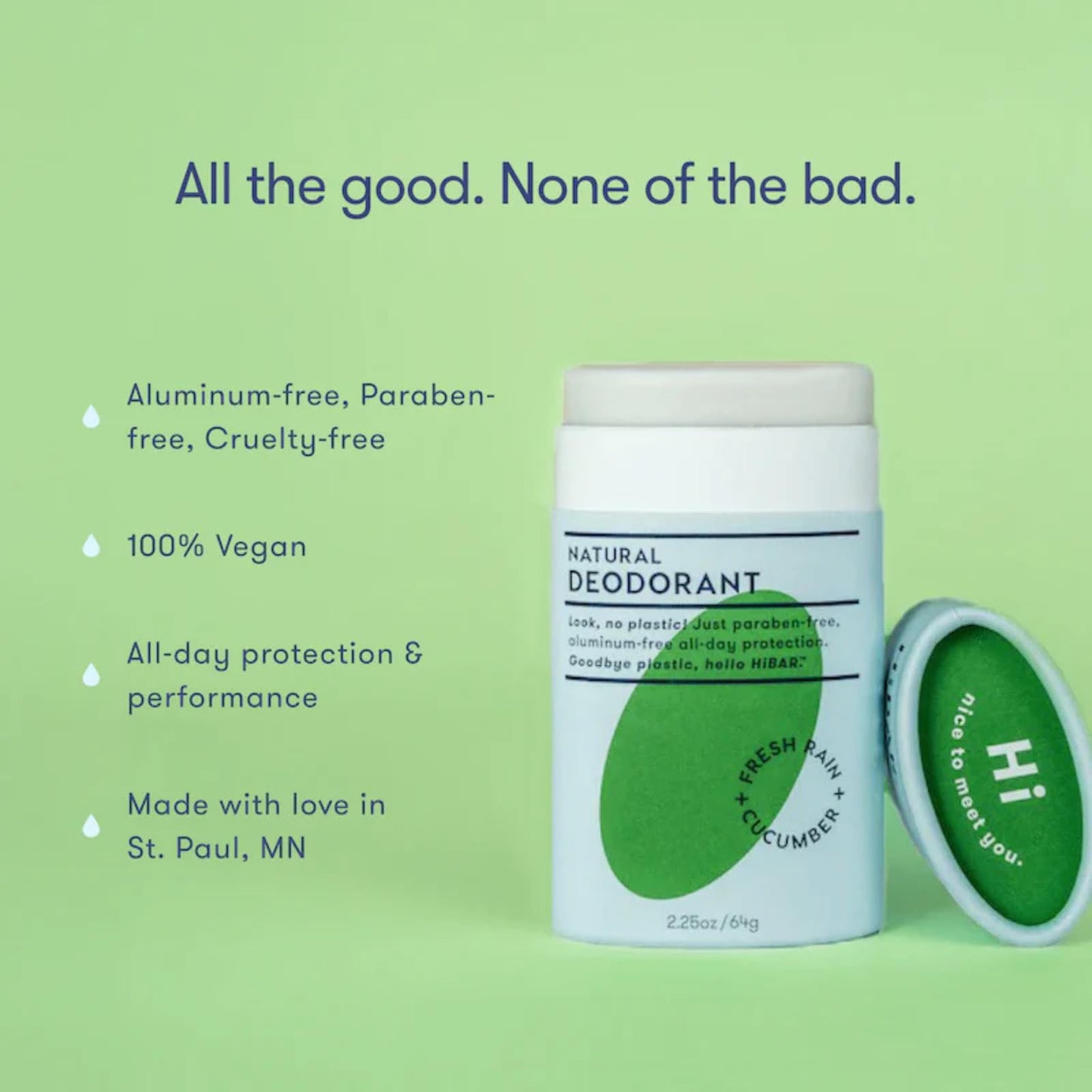 HiBAR - Fresh Rain & Cucumber Plastic Free Deodorant - Natural Deodorant - All-Day Protection - With Sunflower Seed Wax, Rice Bran & Shea Butter Beauty and Personal Care HIBAR