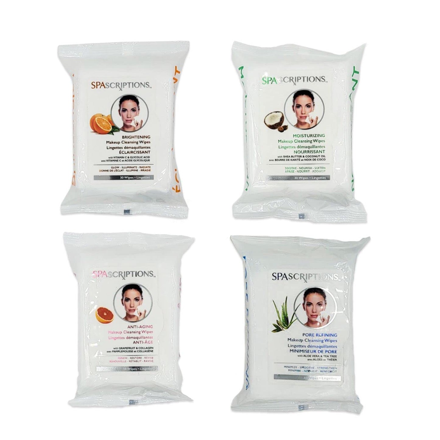 Spascriptions™ Anti-Aging, Brightening, Moisturizing & Pore Refining Towelettes Removes Waterproof Makeup, Revives with Collagen, Vitamin C, Coconut Beauty & Personal Care Global Beauty Care