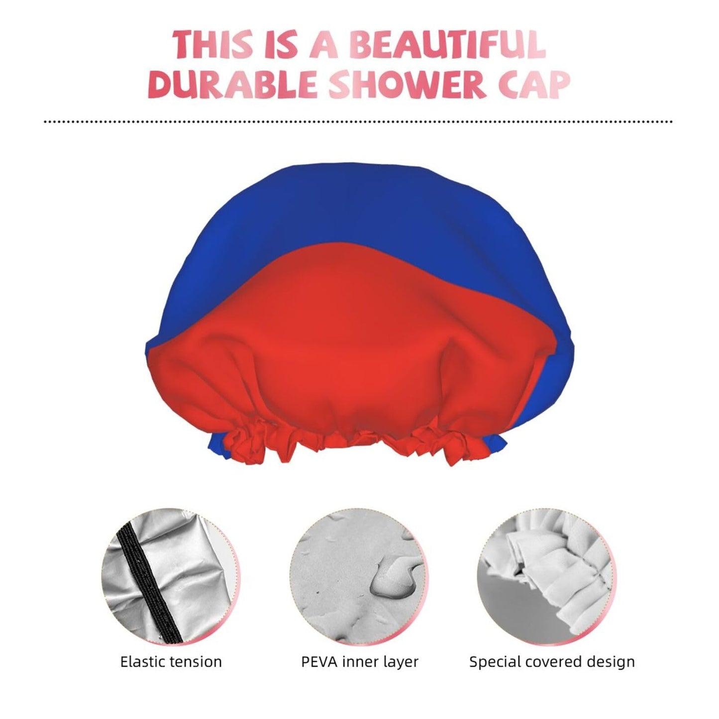 Russia Flag Prints Shower Cap Double Layer Lined Waterproof Bathing Shower Hat Beauty and Personal Care Hayyett