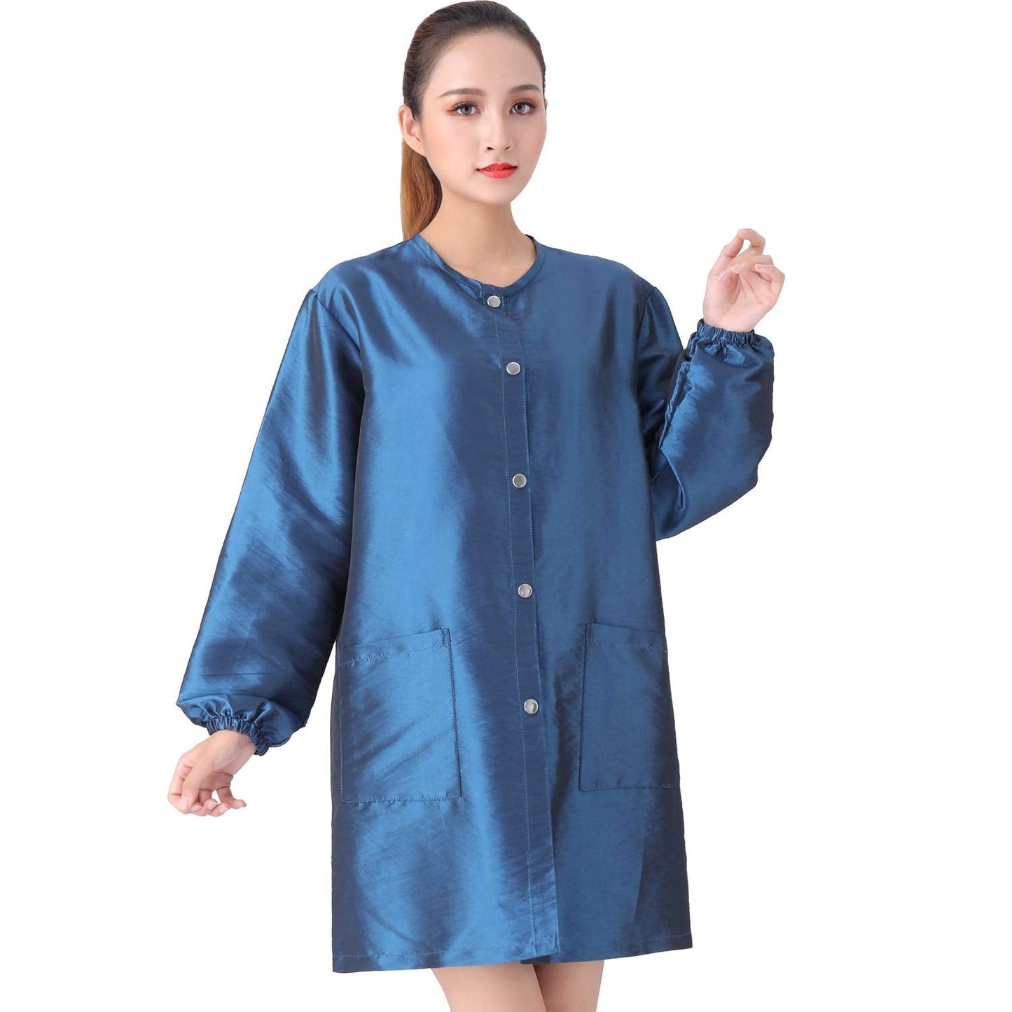 KAHOT Professional Salon Barber Smock Stylist Jacket Cosmetology Uniform Hairdressing Cape Workwear Pet Grooming Coveralls (Blue, XL) Beauty & Personal Care KAHOT
