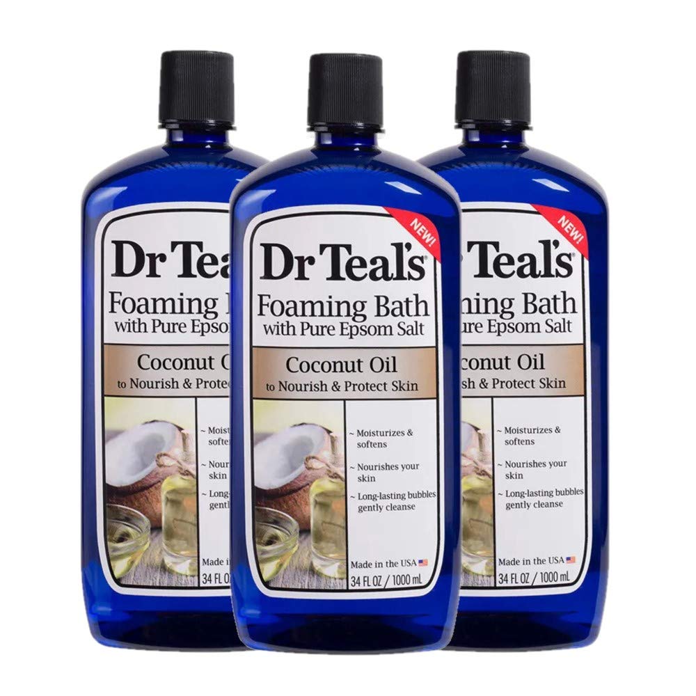 Dr. Teal's Coconut Oil Foaming Bath Gift Set (3 Pack, 34oz Ea.) - Nourish & Protect Coconut Oil Blended with Pure Epsom Salt Calms the Mind & Provides Beauty and Personal Care Dr Teal's