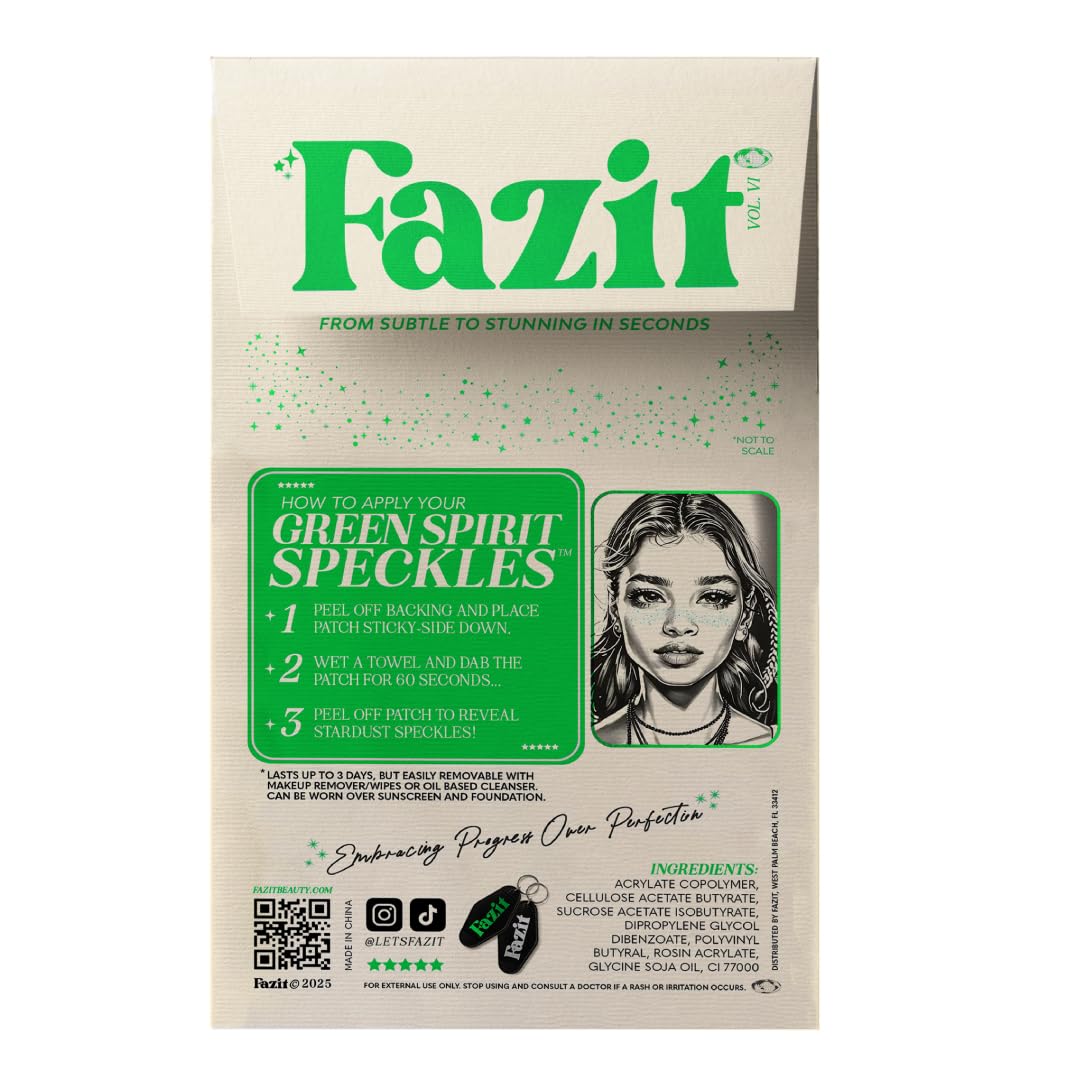 Fazit Green Speckles - Glitter Freckle Makeup Patches - Shimmering Faux Freckles & Body Glitter - Waterproof, Long-Lasting Instant Glamour Beauty & Personal Care Fazit