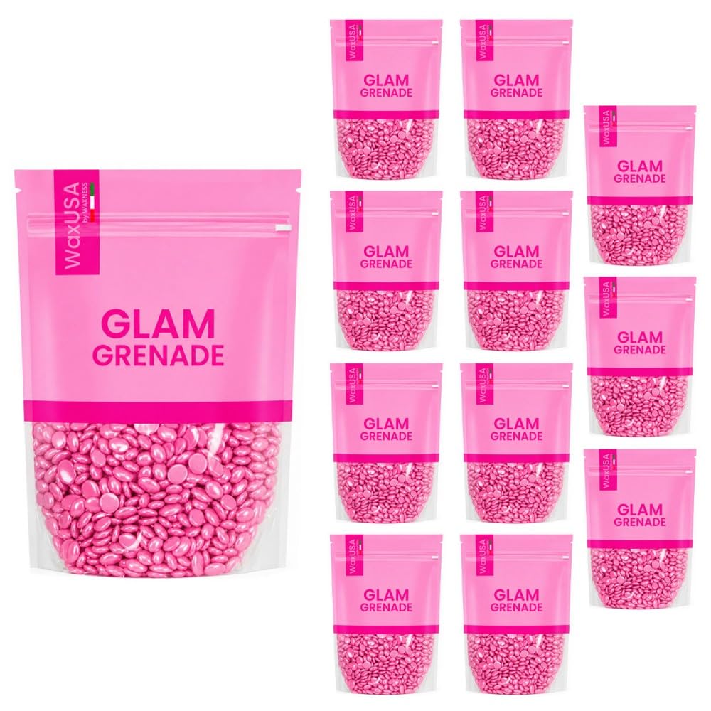WaxUSA by Waxness Hard Wax Beads 1.67 lb (750g) Pack of 12 - Glam Grenade Demi-Creamy Neon Reflective - Professional Stripless Hair Removal - Made in Beauty and Personal Care Waxness