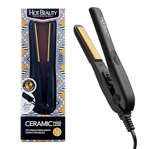 Hot Beauty Professional Ceramic Mini Flat Iron 1/2", Anti-Frizz, Fast Heating, Versatile Styling for Curly & Straight Hair, Ideal for Traveling Beauty & Personal Care Hot Beauty