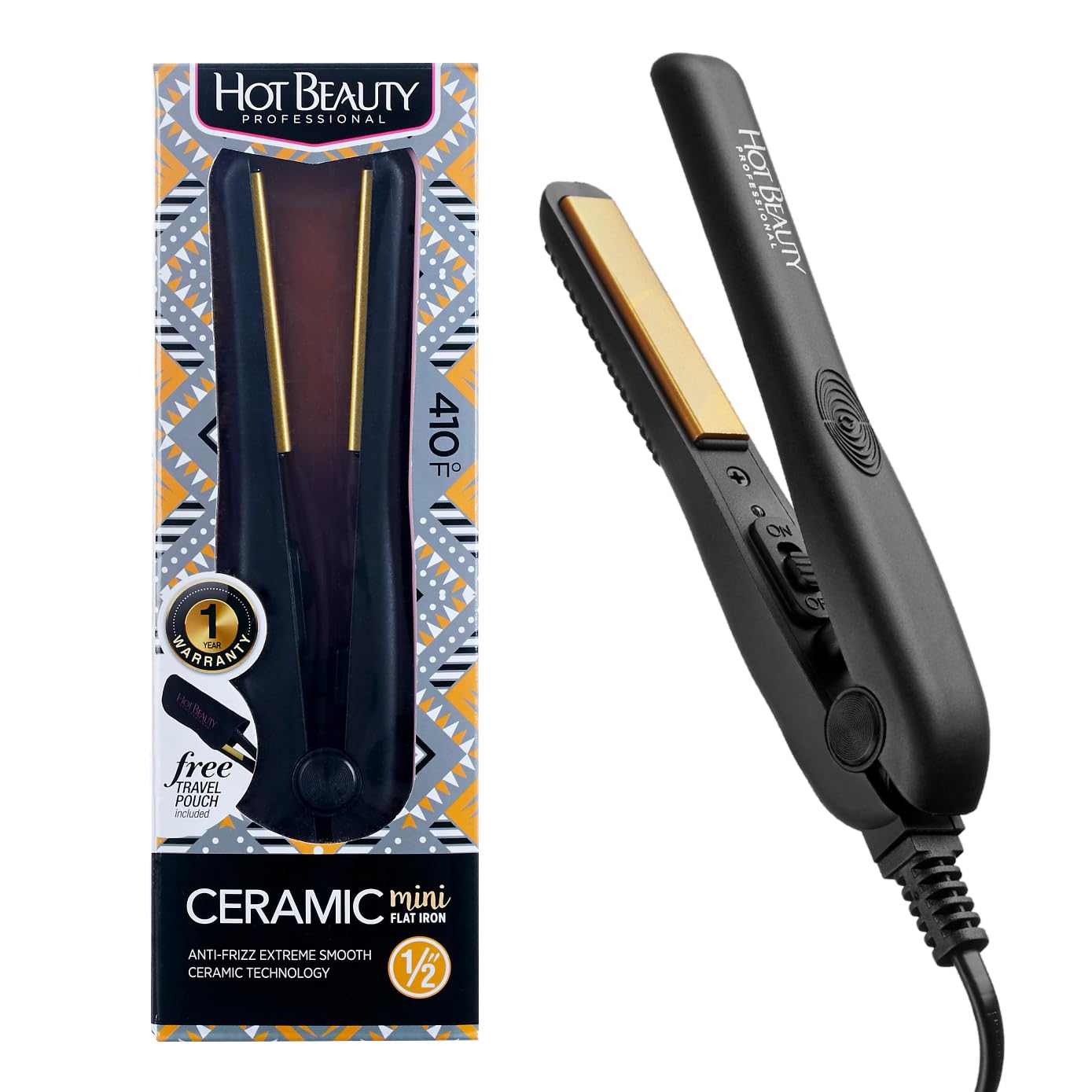 Hot Beauty Professional Ceramic Mini Flat Iron 1/2", Anti-Frizz, Fast Heating, Versatile Styling for Curly & Straight Hair, Ideal for Traveling Beauty & Personal Care Hot Beauty