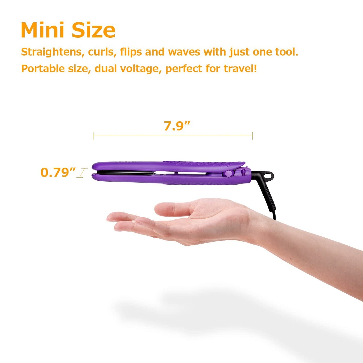 AmoVee Mini Flat Iron, 0.7 Inch Mini Hair Straightener, Small Flat Iron for Short Hair,Curls Bangs, Dual Voltage Travel Hair Straightener?Purple? Beauty & Personal Care AmoVee