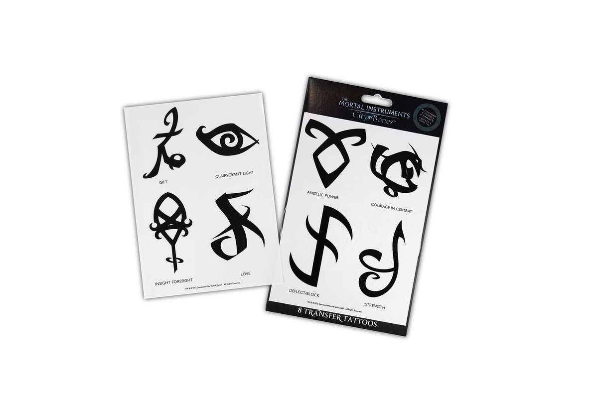 The Mortal Instruments: City Of Bones Battle Runes Tattoos - Temporary Tattoo 8-Pack - Fake Black Ink for Men, Women & Kids - Cool Face, Body, Hand