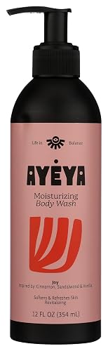 AYÉYA Joy Moisturizing Body Wash - Sandalwood & Moringa Oil Infused Vegan Body Cleanser | Non-Toxic, Hydrating Body Wash for Women | 12 Fl Oz Beauty & Personal Care Ayeya
