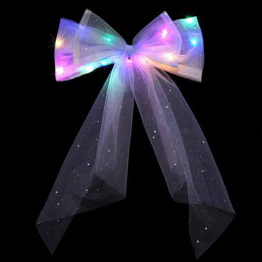 JEAIRTS Light Up Hair Bow Glowing Led Rainbow Tulle Bows for Women Beauty & Personal Care JEAIRTS
