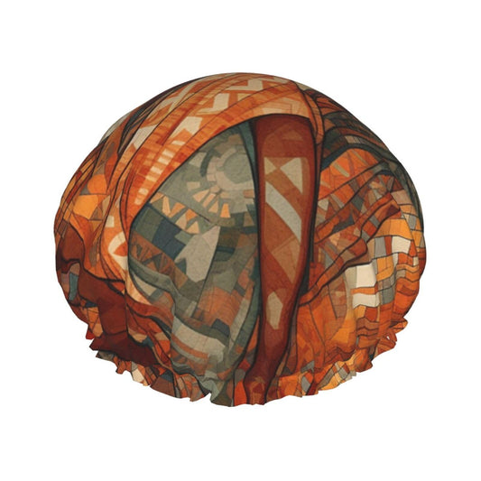 Africa Ethnic Pottery Shower Cap For Women Reusable Double Layers Bathing Bath Cap Hair Caps Waterproof Elastic Band Ladies Spa Salon Shower Hat Hair Beauty and Personal Care GDSHJKLW