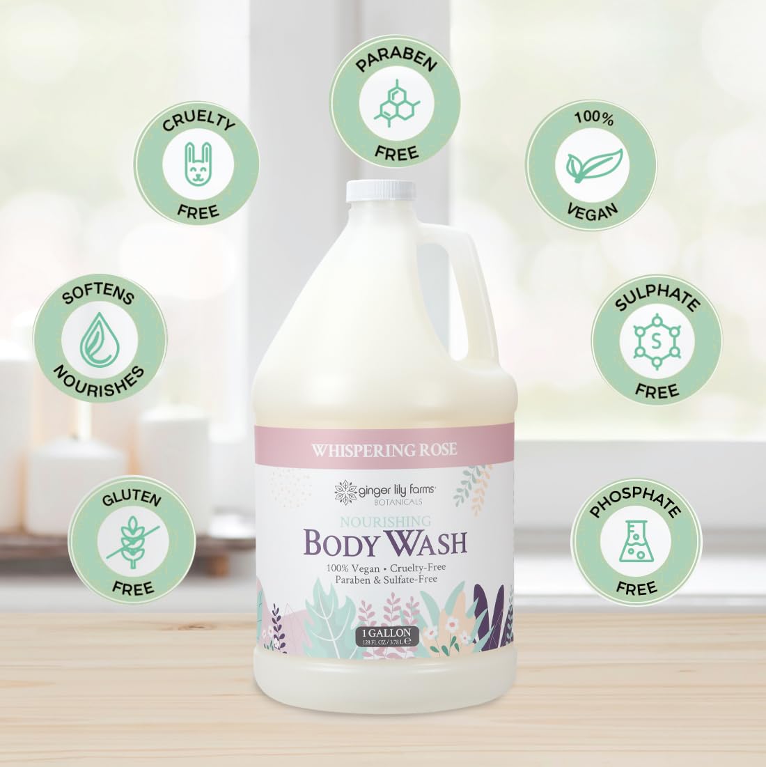 Ginger Lily Farms Botanicals Nourishing Body Wash, 100% Vegan & Cruelty-Free, Whispering Rose Scent, 1 Gallon (Pack of 4) Beauty & Personal Care Ginger Lily Farms